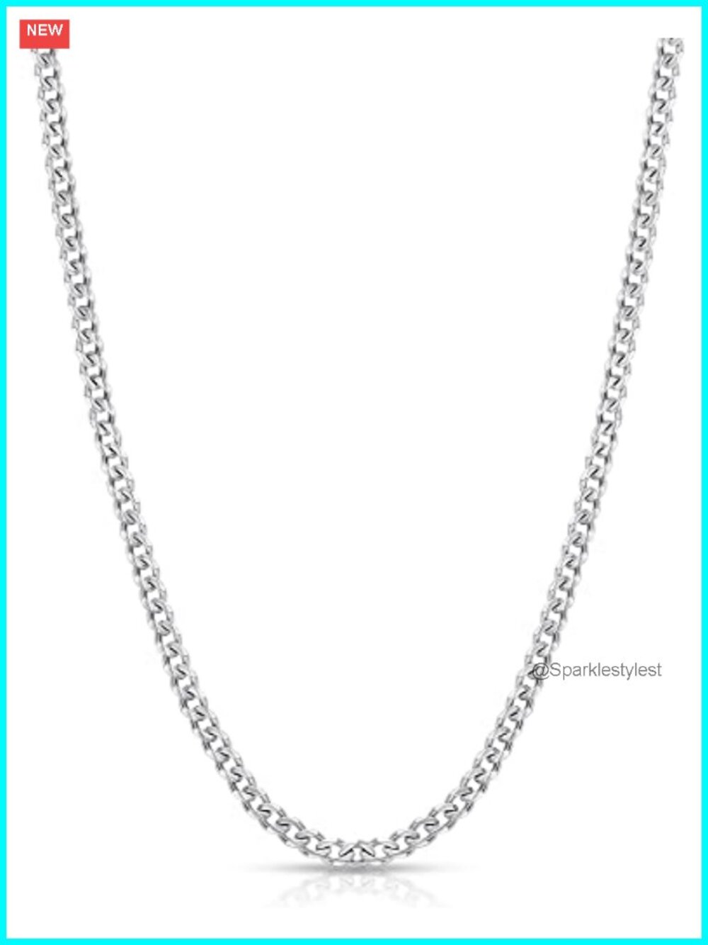 3.5mm Cuban Link Chain Necklace Stainless Steel Lobster Clasp Diamond Cut